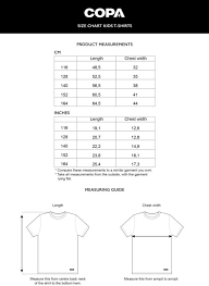 size chart kids t shirts cm inch copa