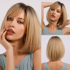 HAIRCUBE Blonde Bob Wig with Bangs Short Bob Wigs for Women Short Blonde  Wig with Dark Roots Heat Resistant Synthetic Wig Natural Looking for Daily  Use : Buy Online at Best Price
