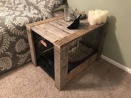 Pallet Wood Dog Crate Nightstand Dogcratediy Dogcratenightstand With Images Wood Dog Crate Dog Crate Furniture Dog Crate Table