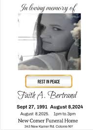 In loving memory of my daughter Faith Amber Bertrand. Family and friends  🙏💜🙏 August 8th, 2025.