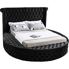 King instinct solid wood and upholstered bed. Amazon Com Meridian Furniture Luxus Collection Modern Contemporary Round Shaped Velvet Upholstered Bed With Deep Button Tufting And Footboard Storage King Black Home Kitchen