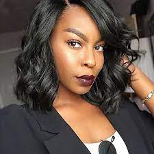 Synthetic Wig Water Wave Kardashian Water Wave Bob Wig Medium Length Jet Black Synthetic Hair Women S Side Part African American Wig Black 2021 Us 15 59 Wig Hairstyles Hair Styles Curly Hair Styles