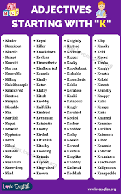 List of adjectives that start with k to describe a person (not personality). Adjectives That Start With K 100 Adjectives Starting With The Letter K Love English Good Vocabulary Words Adjectives Adjective Words