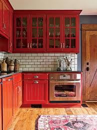here rustic barn red kitchen cabinets