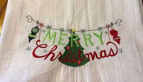 Christmas Clothesline Embroidered Flour Sack Tea Towel Dish Towel Holiday Kitchen Decor Machine E Holiday Kitchen Decor Flour Sack Tea Towels Halloween Bags