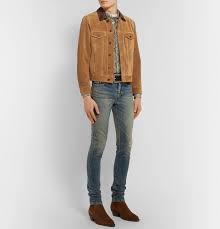 Fall ready orvis camel tan suede leather knit trim blouson jacket coat xl nr. Saint Laurent Leather Trimmed Suede Trucker Jacket Camel Saint Laurent