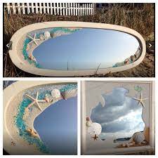 Mirror Art With Resin Beach Glass Art Sea Glass Art Sea Shell Decor Sea Glass Art Beach Glass Art Resin Wall Art