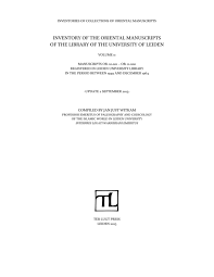 Inventory Of The Oriental Manuscripts Of The Library Of The University Of