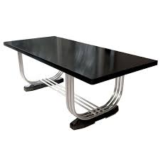 This grandly scaled dining table features an ornately shaped top that extends to 124 with two 20 leaves and turned double pedestal base. Very Large Art Deco Dining Table By Pel England 1930s Modernist Design 1 Art Deco Furniture Art Deco Dining Table Art Deco Dining