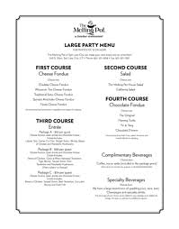 Though some dinner party hosts will ask their guests if they have any meal preferences, you can't expect someone to listen to you ramble on for but if you do decide to show up, consider pregaming dinner with a snack. Fillable Online Large Party Menu First Course Second Course Cheese Fondue Salad Fax Email Print Pdffiller