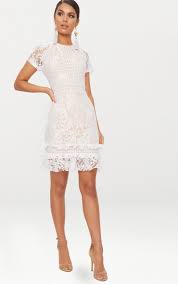 White Frill Hem Lace Bodycon Dress Lace White Dress White Short Dress White Cocktail Dress