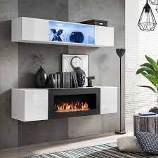 Meuble tv cheminée meuble tv cheminee electrique. Asm Meuble Mural Avec Une Cheminee A Bioethanol Et Etagere Fly N