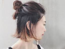 ヘルシーで大人っぽい 前髪なし ワンレンボブ の似合わせヘアスタイル見本帖 キナリノ ヘアアレンジ 前髪なし ハーフアップ ボブ ショートボブ ハーフアップ