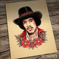 Jimi Hendrix Tattoo Print Old School Tattoo Portrait In Etsy In 2020 Jimi Hendrix Tattoo Old School Tattoo Traditional Tattoo Design