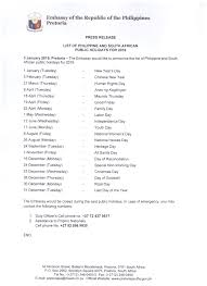 Monday 31 january, nelson city council. List Of Philippine And South African Public Holidays For 2019