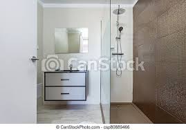 Check spelling or type a new query. Modern Bathroom With Shower Washbasin Cabinet And Mirror European Hotel Design And Inside Modern Bathroom With Shower Canstock
