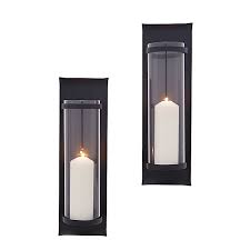 Lot of 2 wood/metal wooden candle holders wall sconces mid century modern. Danya B Metal Pillar Candle Wall Sconces In Black Set Of 2 Bed Bath Beyond