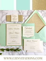Mint And Gold Glitter Pocket Wedding Invitations With Glitter Etsy In 2020 Minted Wedding Invitations Pocket Wedding Invitations Wedding Invitations
