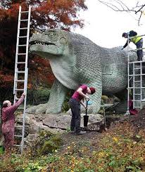 The sculptures were recently (during 2018) restored. Crystal Palace Dinosaur Conservation Work Restores Iggy The Iguanodon To His Former Glory Culture24