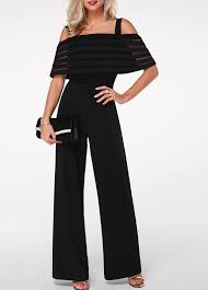 Sheer Striped Overlay Strappy Black Jumpsuit Liligal Com Usd 28 21 Accessories Clothes Embellished Jumpsuit Plus Size Formal Jumpsuit Fashion