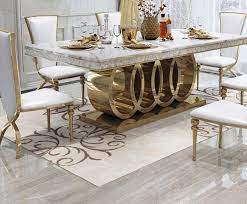 The beautiful rectangular dining table top has all the beauty you expect from genuine glossy marble, the veins and subtle colors unique to your table. 7 Pcs Elegant Designed Rectangular Marble Top Dining Table With 6 Chairs My Aashis