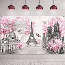 It is easy to find party supplies for this color scheme but you don't have to limit yourself to those colors. Buy Paris Tapestry Backdrop Paris Wall Art Eiffel Tower Photo Banner Background European City Landscape Pink Wall Hanging Decor For Living Room Girl Bedroom Paris Themed Party Decoration 72 8 X 43 3 Inch