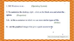 This will test ones knowledge of computer basics by allowing the user to fill in the blanks. Fill In The Blank Questions And Answers In Computers 5th Class Youtube