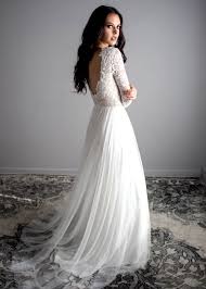 Low Back Wedding Dress Lace Sleeves Long Sleeves Chiffon Skirt Boho Wedding Dress Indie Wedding Dress Zoey Scoop Back Indie Wedding Dress Wedding Dress Long Sleeve Wedding Dresses
