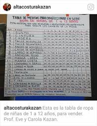 Tabla De Medidas Para Confeccionar Y Vender Para Ninas De 1 A 12 Anos Han Sido Revisadas Y Reaju Tabla De Medidas Patrones De Costura Patrones De Costura Nino