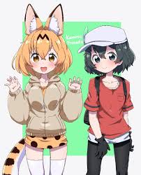 Some of the friends have pupils shaped like those of their … Safebooru 2girls Animal Ears Backpack Bag Black Eyes Black Hair Black Legwear Blonde Hair Copyright Name Fang Gloves Ha In 2021 Anime Characters Kemono Friends Anime