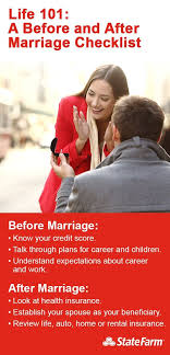 A Before And After Marriage Checklist State Farm Wedding Insurance After Marriage Marriage