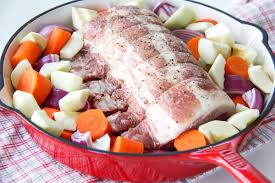 Oven oven baked pork chops covered in brown sugar and garlic on a sheet pan with yukon in a baking pan, add the chops and roast for half the time. One Pot Oven Roasted Bone In Pork Rib Roast With Vegetables A Pretty Life In The Suburbs