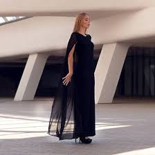 Black Cape Maxi Prom Dress For Women Etsy Maxi Dress Prom Womens Dresses Chiffon Dress Long