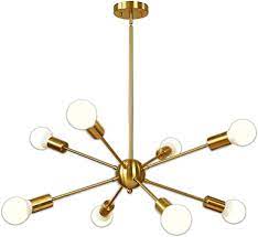 An unusual retro ceiling lamp. Sputnik Chandelier 8 Light Brushed Brass Pendant Lighting Gold Mid Century Modern Starburst Style Ceiling Lighting Fixture For Dining Room Kitchen Bedroom Foyer By Vinluz Amazon Com