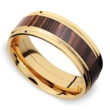 Wall Street 18k Yellow Gold Cocobolo Wood Mens Band Wedding Rings Rings For Men