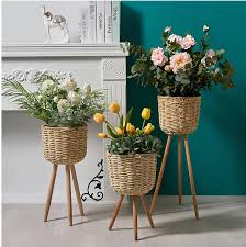 Add your items in a beautiful diy tray. Wooden Leg Grass Woven Flower Pot Composable Use Wicker Basket Flowerpot Farmhouse Home Decor Plant Pot Planters Decorative Tray Flower Pots Planters Aliexpress