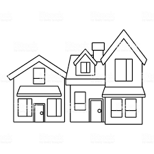 Black And White House Clipart Outline Two Storey Houses With Chimney Architecture Residential Vector Outline Designs Pet Logo Design Illustration Design