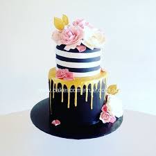 Black And Gold Drip Cake With Flowers Cakes Come True 2 Tier Stripped Black And White With Gold Drip Cake And Sugar Flowers Tiered Cakes Birthday 40th Birthday Cakes Sweet Sixteen Cakes