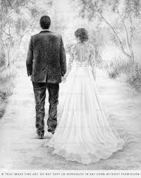 Illustration of wedding couple with wedding dress. Bride Groom Drawing True Image Fine Art