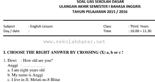 Soal Uas Bahasa Inggris Semester 1 Kelas 3 Sd Mi Sekolahdasar Net