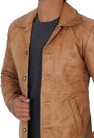 Jamin leather exclusive black lambskin leather jacket / blazer with western whip stitch edges. Mens Tan Distressed Leather 3 4 Length Coat