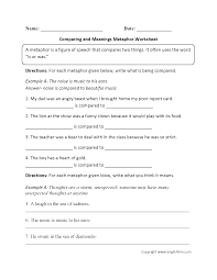 This worksheet can be used as extra practice, for homework, or as part of a group activity. Comparing And Meanings Metaphor Worksheet Similes And Metaphors Simile Worksheet Writing Metaphors