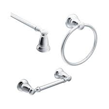 Moen bathroom hardware/accessory set towel bar towel ring toilet paper holder brushed nickel sols as is, no trades, will not ship. Moen Banbury 3 Piece Bath Hardware Set With 24 In Towel Bar Paper Holder And Towel Ring In Chrome Banburych3pc24 The Home Depot