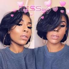 Short human hair lace front bob wigs for black women brazilian virgin hair bob lace front wigs pre plucked hairline bleached knots urmeili black short hairstyles wigs promotion. Black Hair Wigs Women Short Wigs With Bangs Size With Wig Cap Color Black In 2020 Human Hair Wigs Blonde Natural Hair Styles Hair Inspiration