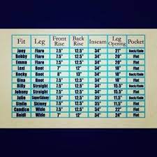 True Religion Jeans True Religion Size Chart Poshmark