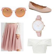 White Top Pink Tulle Skirt Watch Sunglasses And Ballet Flats Rose Gold Clothes Rose Gold Watch Outfit Fashion