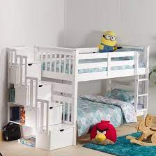 Staircase Wooden Single Bunk Bed In White Pine With Drawers 4 Bunk Beds Bedroom Furniture For Sale Contemporary Bedroom Furniture Sets