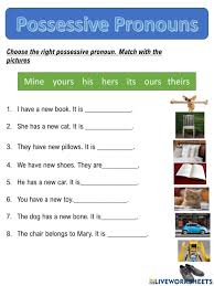 Some exercises to practise present, past, future tenses, questions, modal verbs and pronouns. Possessive Pronouns Online Exercise For Grade 2