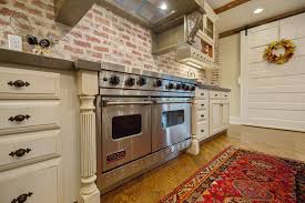 French Country Kitchen Brick Backsplash Chicago Old Texas Brick Viking Range Sliding Barn Door Kitchen Design Open Rustic French Country Rustic French