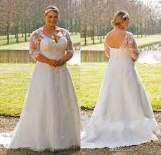 2017 New Plus Size Elegant A Line Wedding Dresses Half Sleeves V Neck Sheer Lace Appliques Wedding Dresses Vintage Inspired Wedding Dresses Wedding Dress Fast